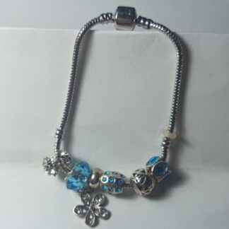Pulsera Con Charms | Flor | Azul | Brillo
