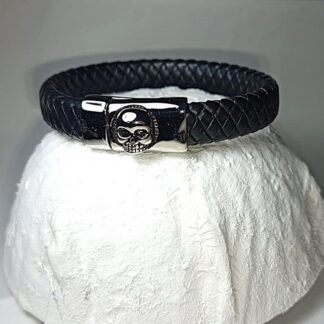 Pulsera Con Charms | Calavera | Trenzado | Negro | Plateado