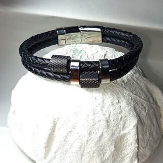 Pulsera Con Charms | Trenzado | Plateado | Negro | Doble