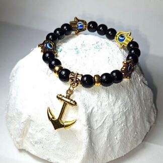 Pulsera Con Charms | Ancla | Mano | Dorado | Negro