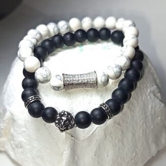 Pulsera Con Charms | Doble | Blanco | Negro | Brillo